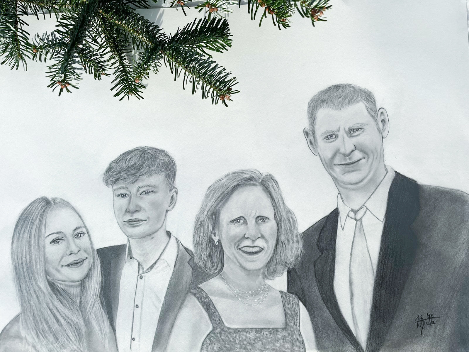 Fotorealistische Zeichnung eines Gruppenportraits